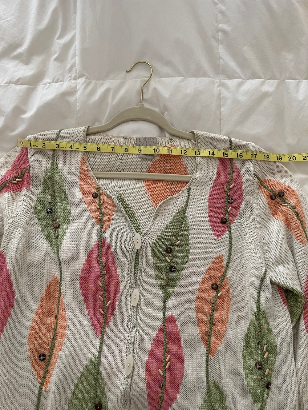 Vintage Sigrid Olsen Sport Embellished Leaf Pattern Cardigan Size Large nwot - Picture 8 of 11